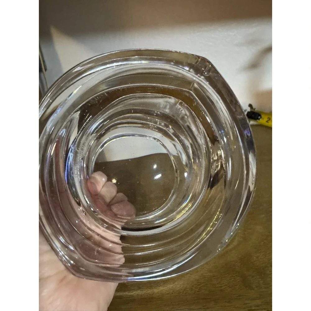 Orrefors Sweden Crystal Bowl‎ Candle Holder Sculptural Swirl Design Heavy Glass